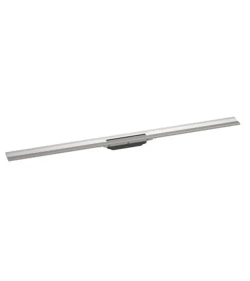 Duschrinne aus Edelstahl mit einer glatten Oberfläche, geeignet für Wandmontage. Designed von Hansgrohe, bietet eine flexible Installation für Duschbereichen.